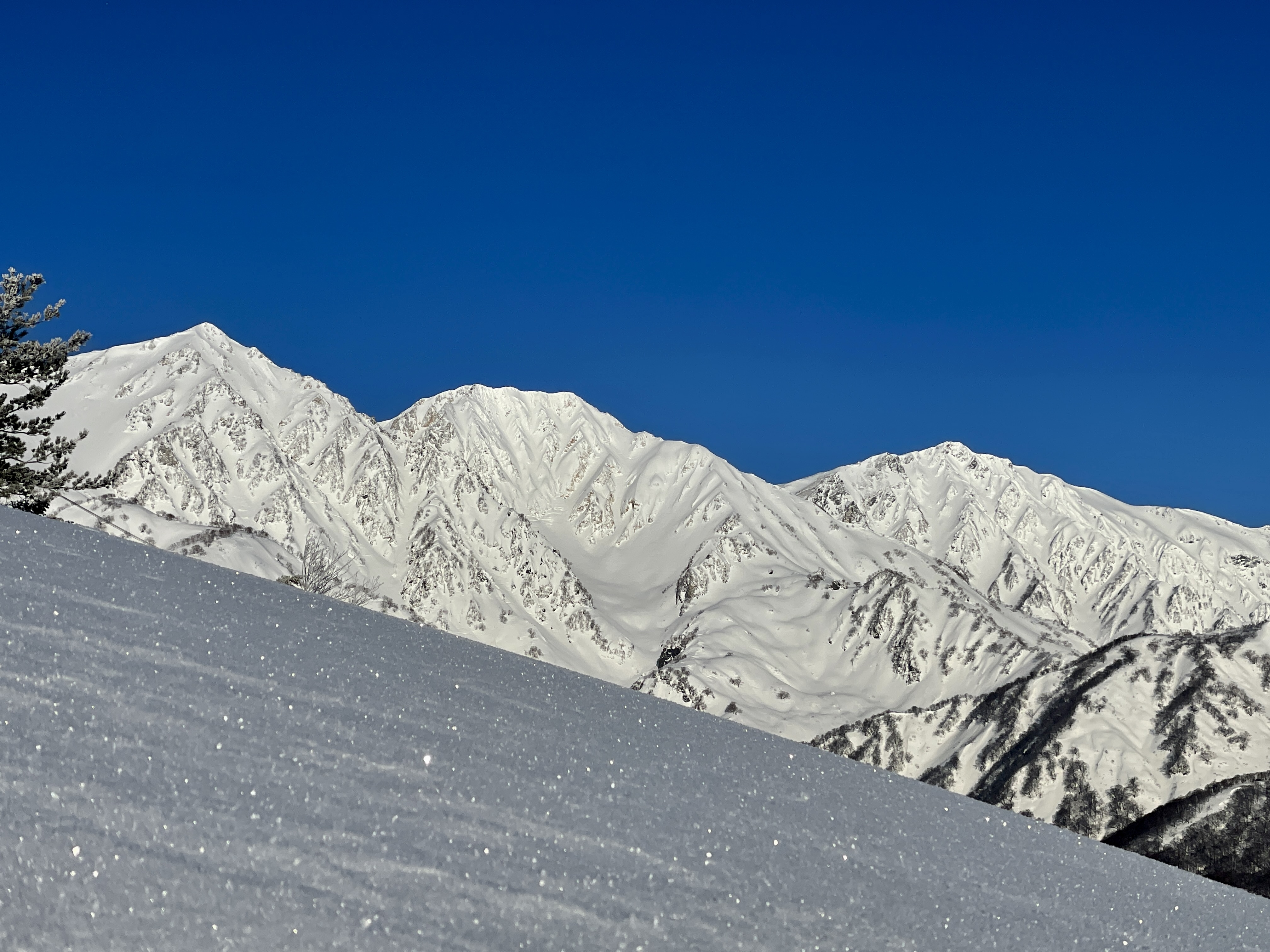 白馬の雪山と青空の絶景